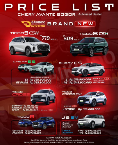Pricelist Harga Chery pasarkemis 2025